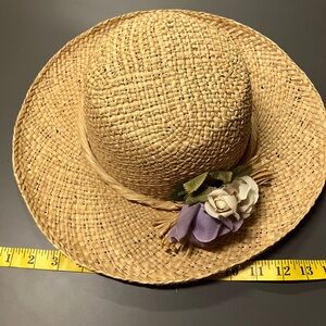 Straw Sun Hat with Floral Accent - Natural